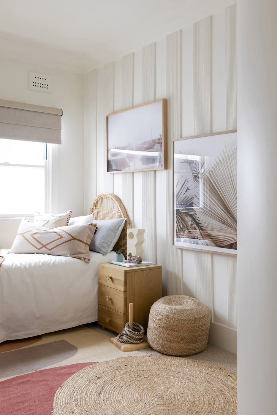 White Bedroom Wall battens Contemporary Cottage