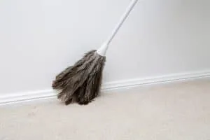 Feather duster cleaning skirting boards