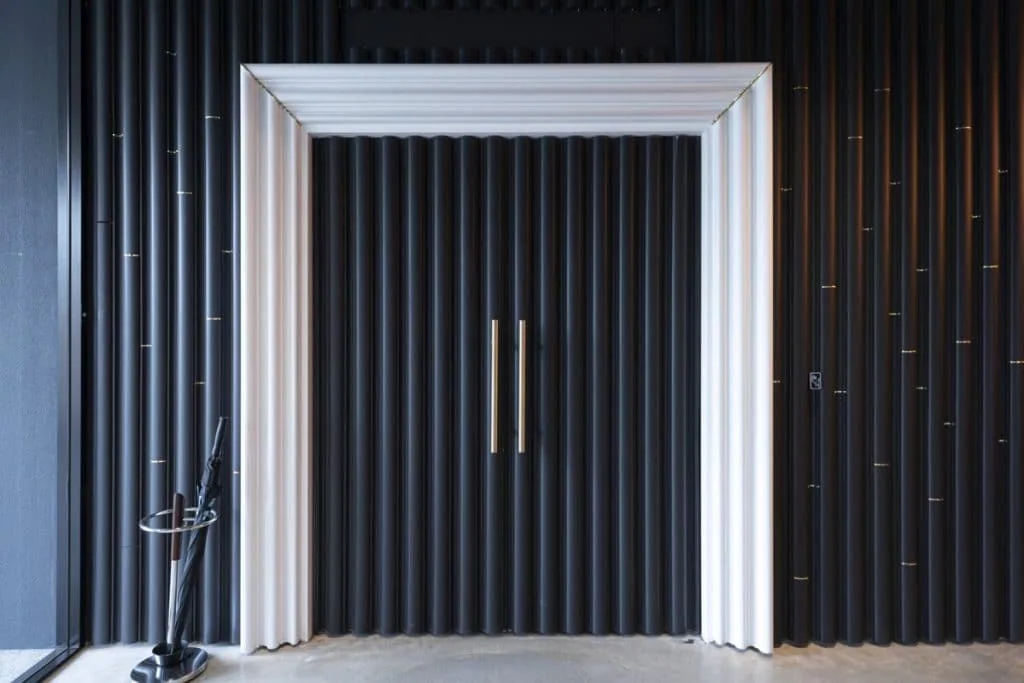 Striking black and white doorway in 1920s Art Deco style